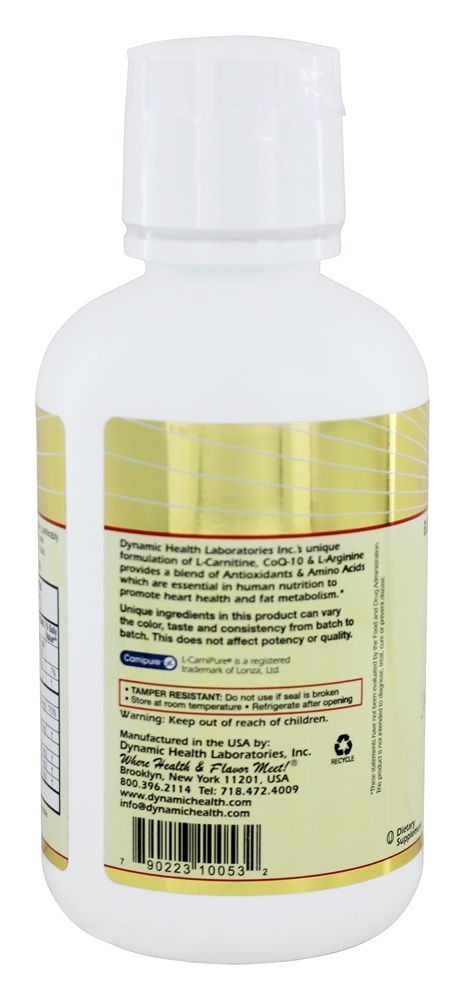 L-Carnitina Líquida 1000 Mg com CoQ-10 25 Mg & L-Arginina 1000Mg - 16 fl. oz. Dynamic Health - Imagem 3