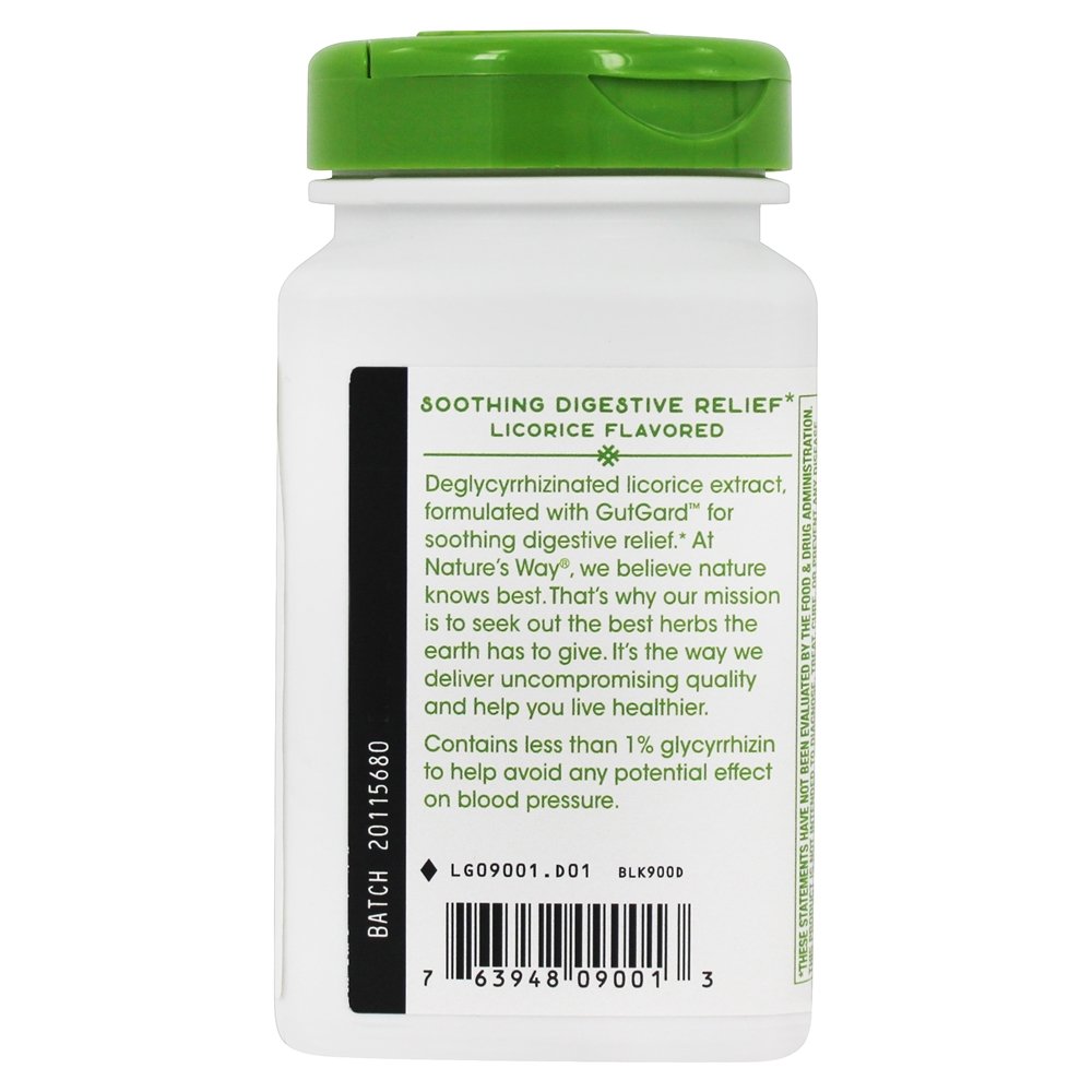 Extrato de alcaçuz desglicirrhizinado DGL Alcaçuz digestivo calmante - 100 comprimidos mastigáveis Nature's Way - Imagem 4
