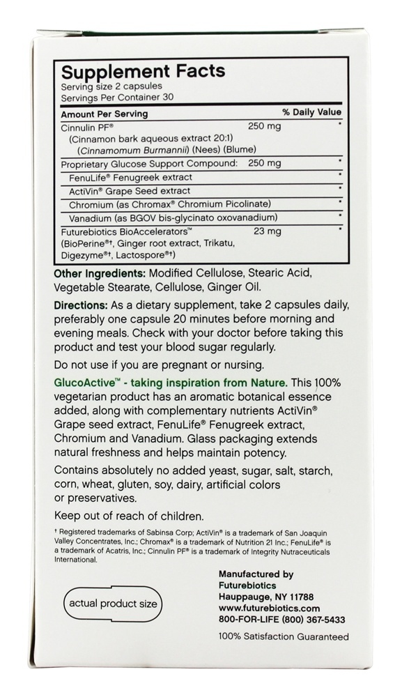 Gluco Ativo Cinnulin Canela Extrair - Cápsulas vegetarianas 60 Futurebiotics - Imagem 2