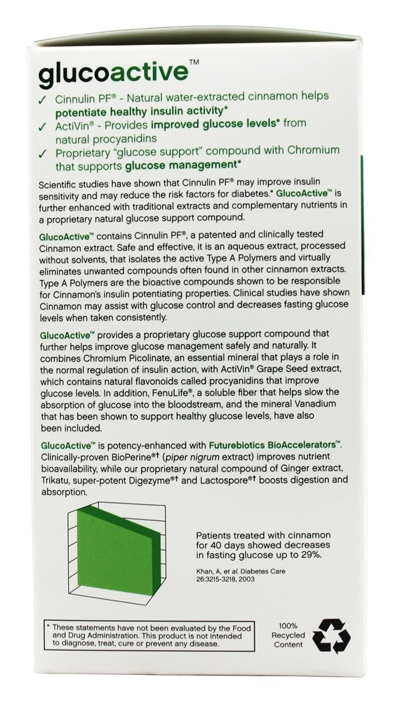 Gluco Ativo Cinnulin Canela Extrair - Cápsulas vegetarianas 60 Futurebiotics - Imagem 4