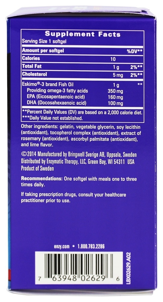 Eskimo-3 Óleo de Peixe Estável Natural Dupla Força 1000 mg. - 90 Softgels Enzymatic Therapy - Imagem 2