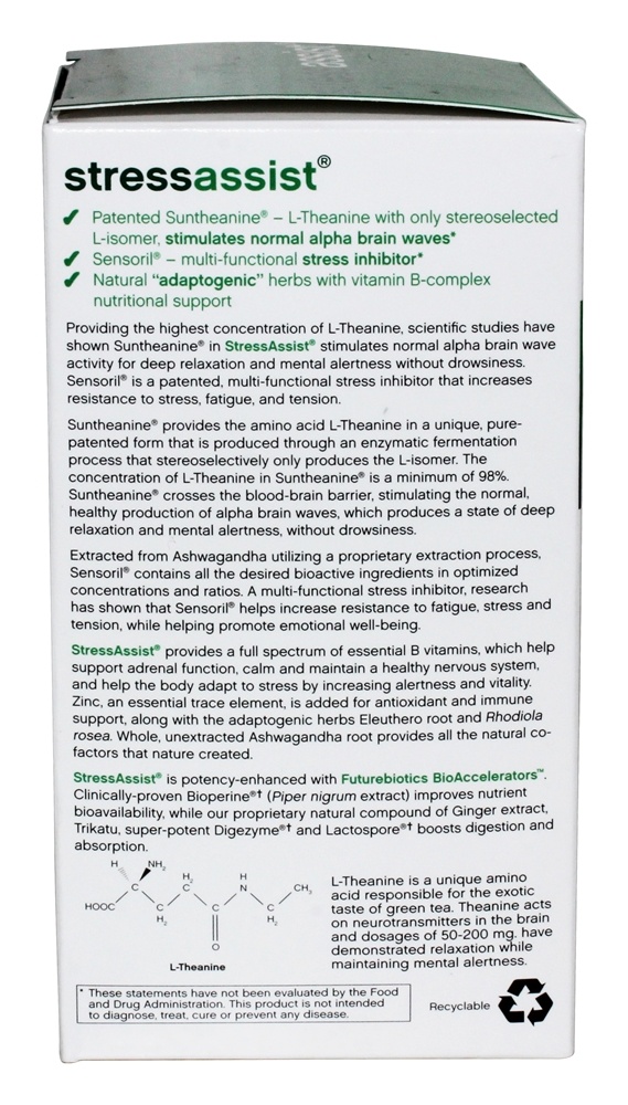 StressAssist Complexo de L-Teanina Para o Estresse - Cápsulas vegetarianas 60 Futurebiotics - Imagem 5