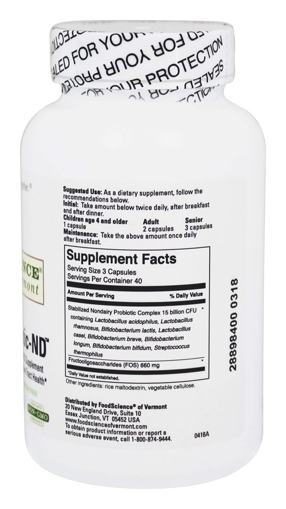 Mega probiótico ND - Cápsulas 120 FoodScience of Vermont - Imagem 2