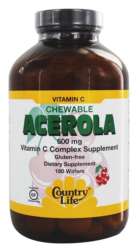 Acerola Suplemento Mastigável de Vitamina C 500 mg. - 180 Bolachas Country Life