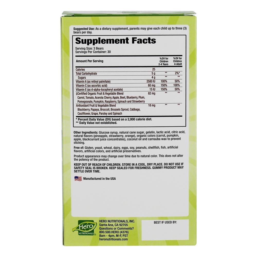 Yummi Ursos Infantil Wholefoo Fruto + Vegetariano - 90 Gummies Hero Nutritionals Products - Imagem 3