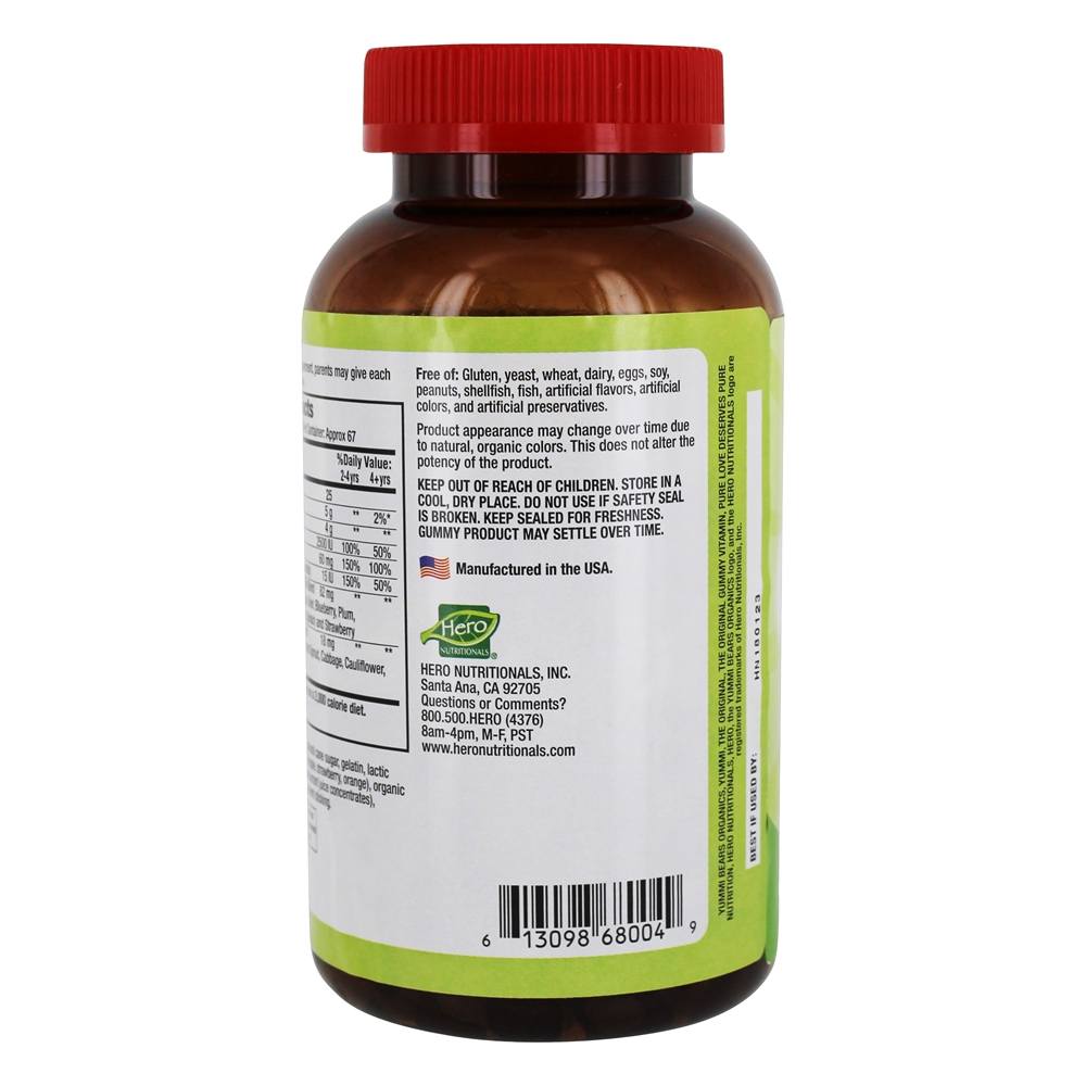 Yummi Ursos Infantil Wholefoo Fruto + Vegetariano - 200 Gummies Hero Nutritionals Products - Imagem 3