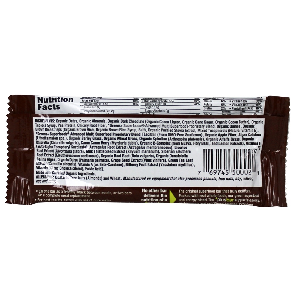 + Barra de energia PlusBar Chocolate - 2 oz. Greens Plus - Imagem 2