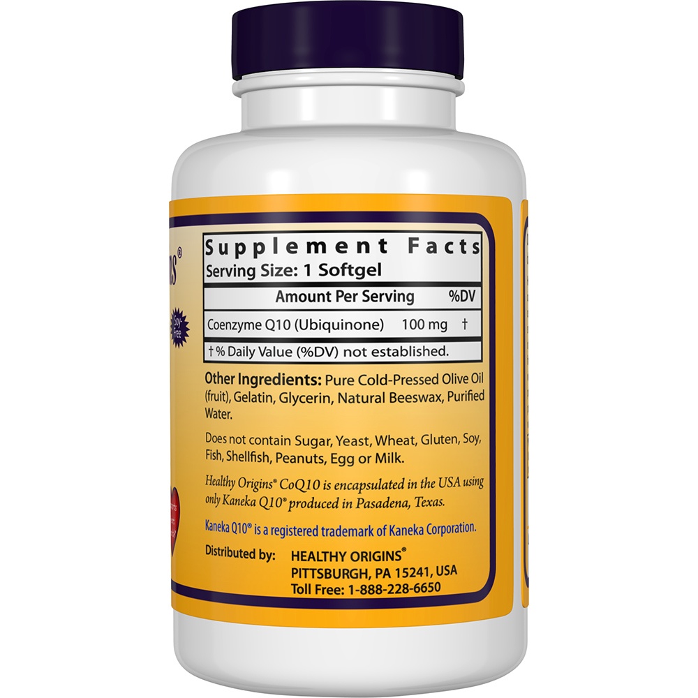 CoQ10 com Kaneka Q10 100 mg. - 60 Softgels Healthy Origins - Imagem 2