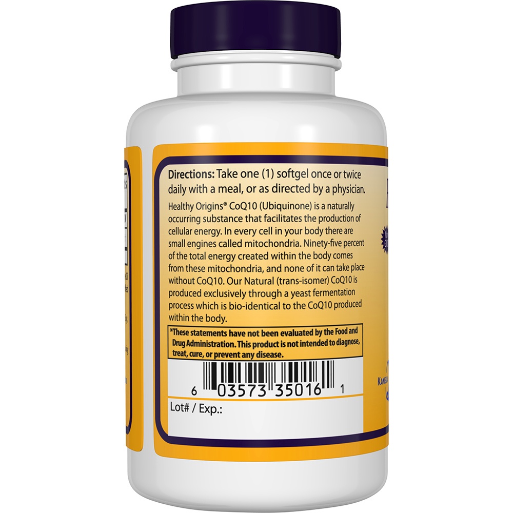 CoQ10 com Kaneka Q10 100 mg. - 60 Softgels Healthy Origins - Imagem 3
