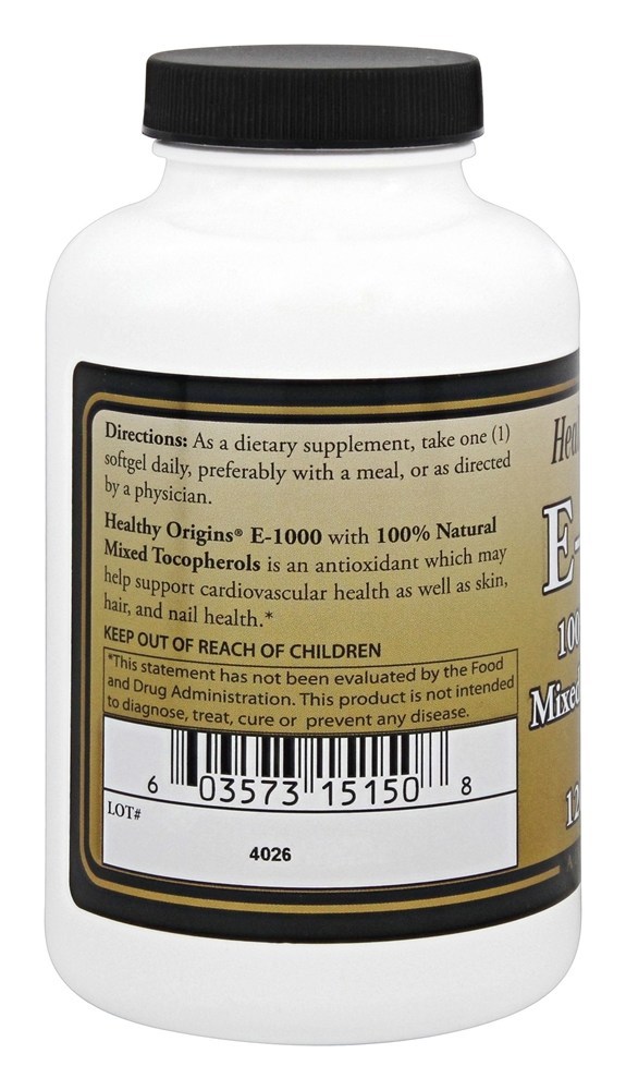 Vitamina E 1000 UI - 120 Softgels Healthy Origins - Imagem 3