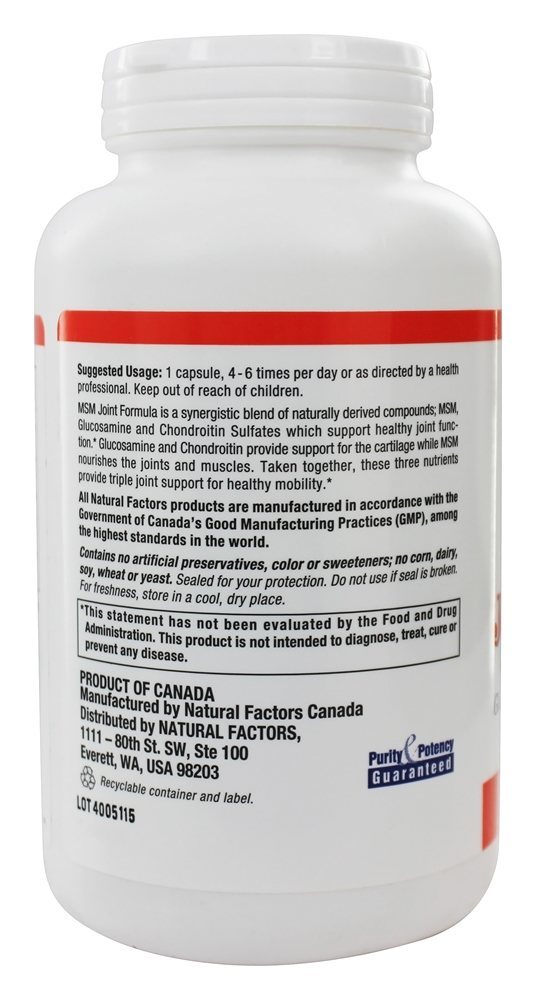 MSM Fórmula Para as Articulações Com Sulfato de Glucosamina & Condroitina - Cápsulas 180 Natural Factors - Imagem 3