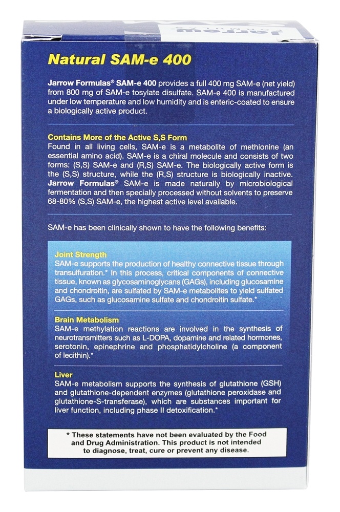 Sam-e 400 - 30 Tablets Jarrow Formulas - Imagem 3