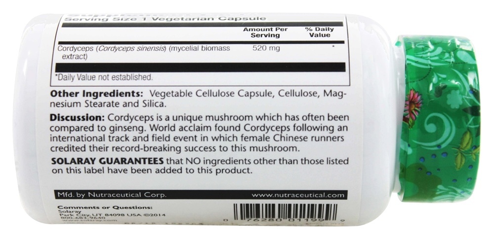 Cordyceps 520 mg. - Cápsulas vegetarianas 100 Solaray - Imagem 3