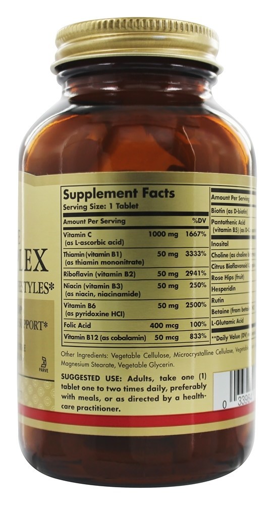 Fórmula de stress complexo Ultimate B + C - 90 Tablets Solgar - Imagem 2