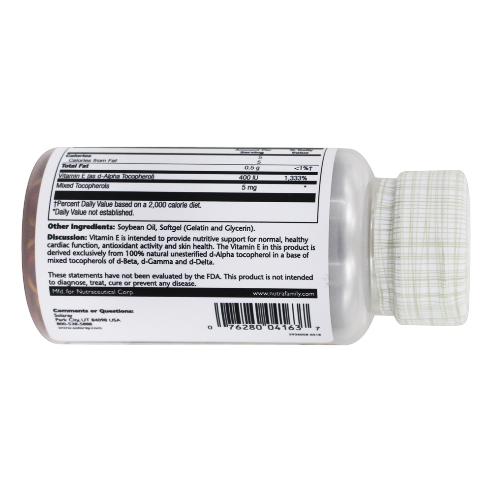 Vitamina E 400 UI - 100 Softgels Solaray - Imagem 3