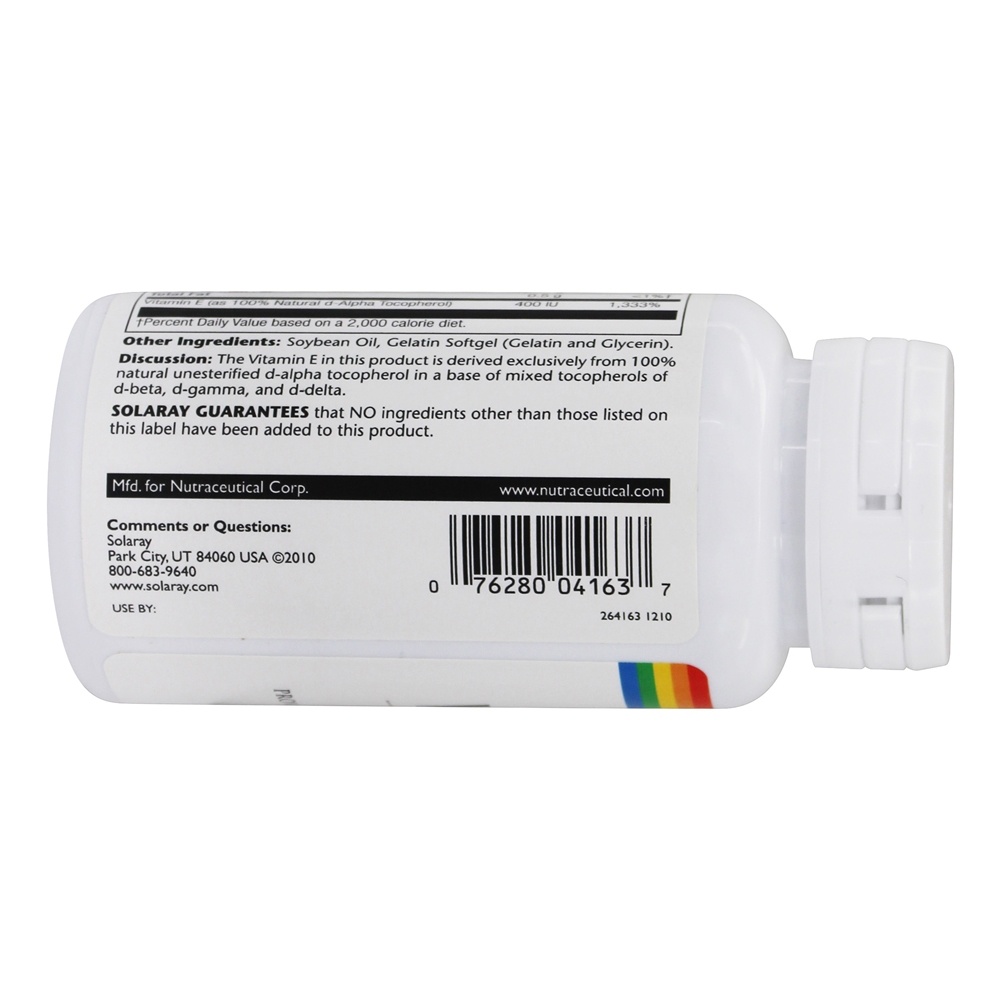 Vitamina E 400 UI - 100 Softgels Solaray - Imagem 4