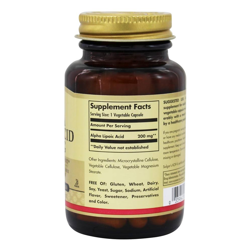 Ácido Alpha-Lipóico 200 mg. - Cápsulas vegetarianas 50 Solgar - Imagem 2