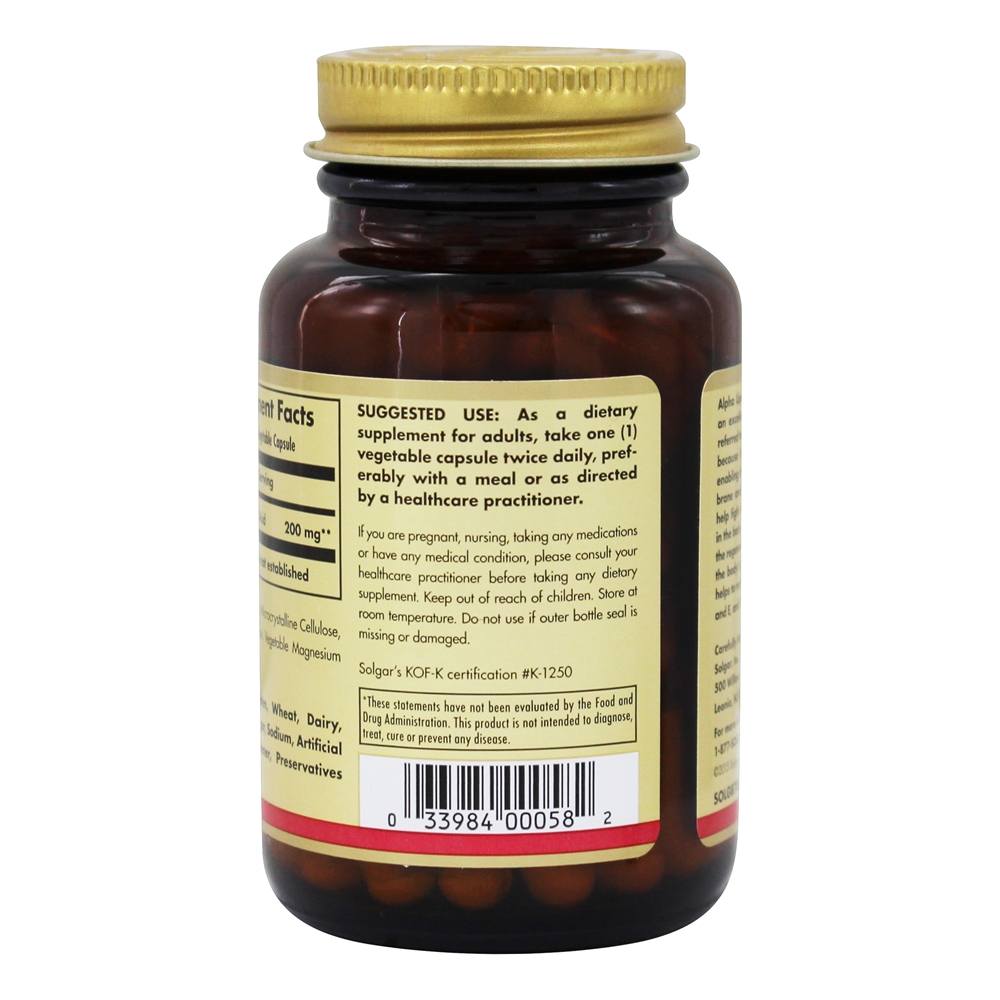 Ácido Alpha-Lipóico 200 mg. - Cápsulas vegetarianas 50 Solgar - Imagem 3