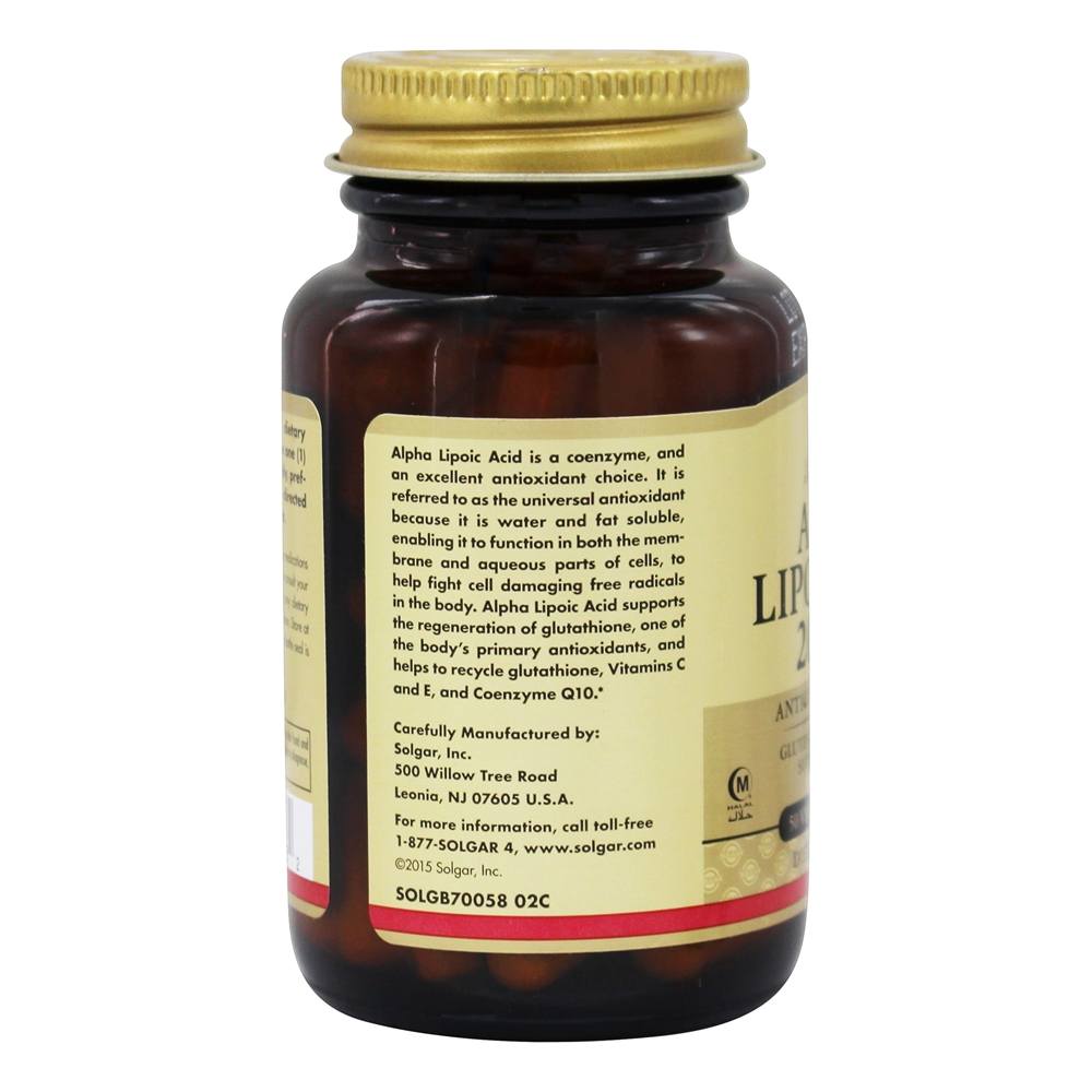 Ácido Alpha-Lipóico 200 mg. - Cápsulas vegetarianas 50 Solgar - Imagem 4