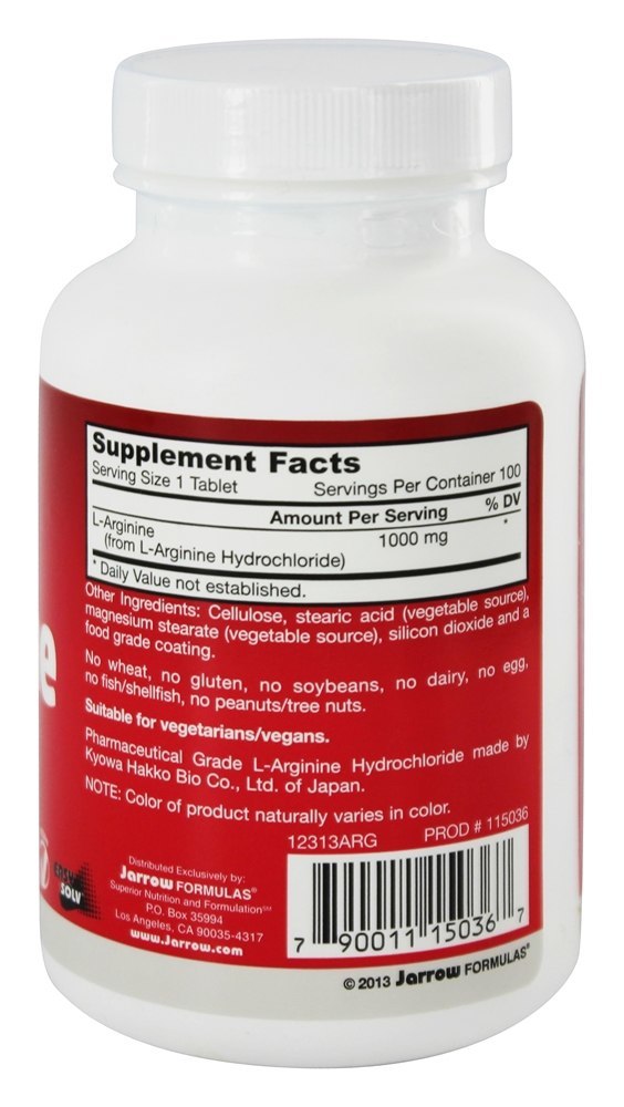 L-Arginina 1000 mg. - 100 Comprimidos vegetarianos Jarrow Formulas - Imagem 2