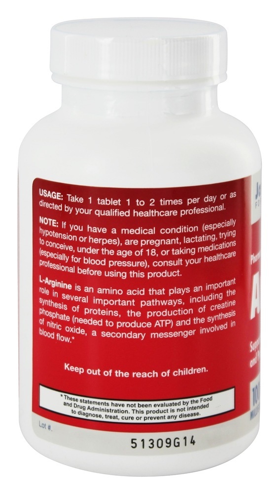 L-Arginina 1000 mg. - 100 Comprimidos vegetarianos Jarrow Formulas - Imagem 3