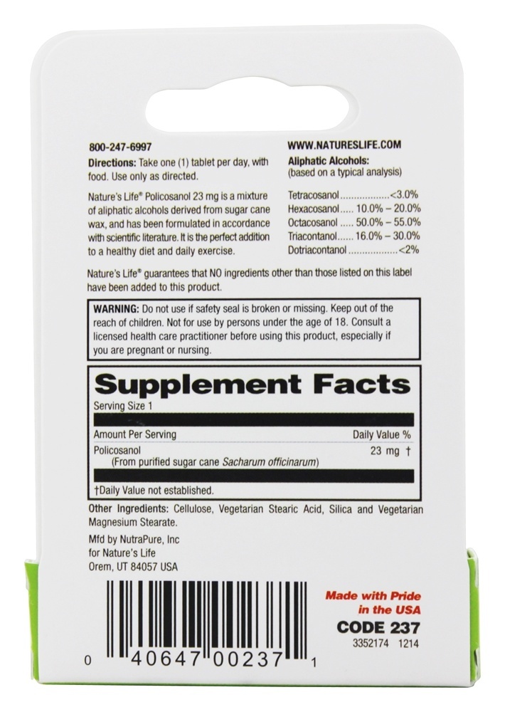 Policosanol 23 mg. - 60 Tablets Nature's Life - Imagem 2