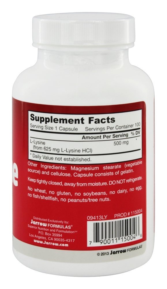 L-Lisina 500 mg. - Cápsulas 100 Jarrow Formulas - Imagem 2