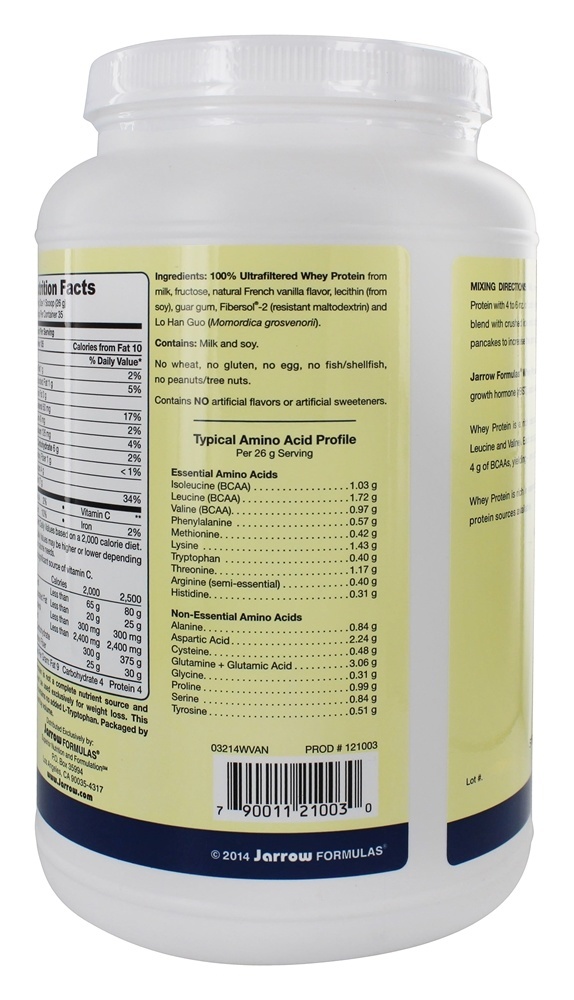 Soro de Baunilha Francês Proteína Whey Protein - 2 lbs. Jarrow Formulas - Imagem 3