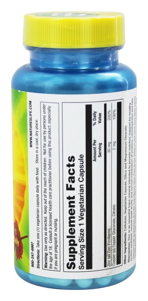 Zinco 30 mg. - Cápsulas vegetarianas 100 Nature's Life - Imagem 2
