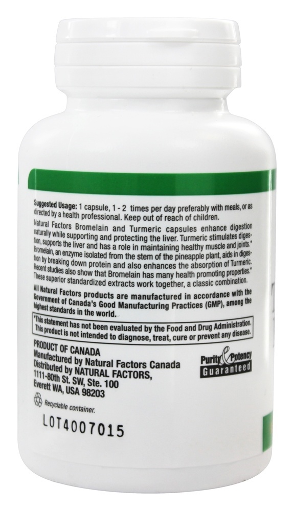 Curcuma & Bromelaína 450 mg. - Cápsulas 90 Natural Factors - Imagem 3