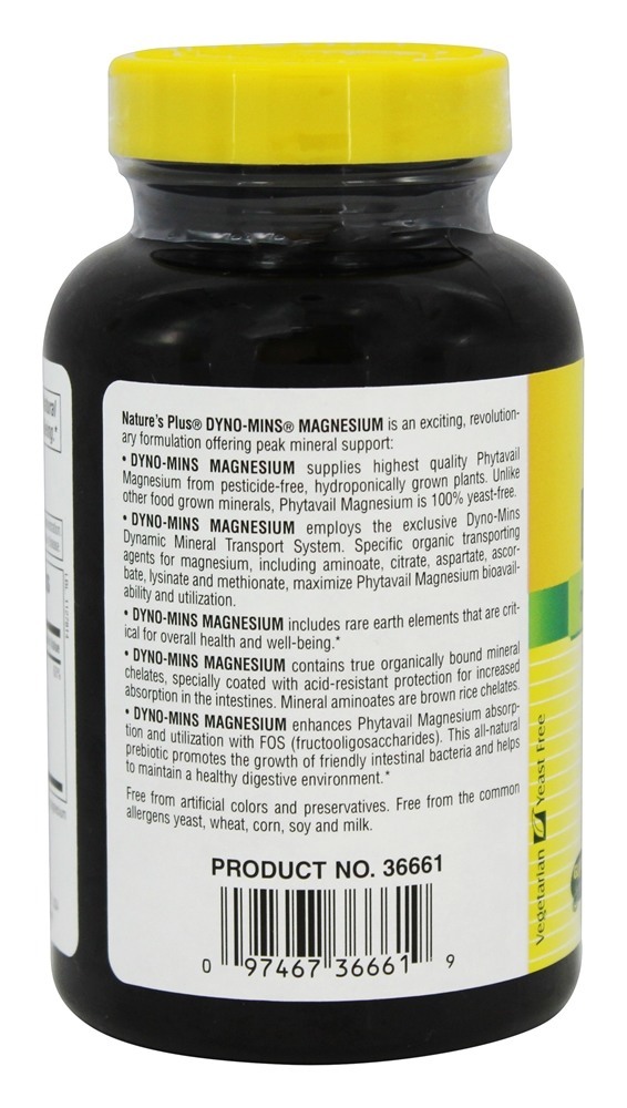 Dyno-Mins Magnésio 250 mg. - 90 Tablets Natures Plus - Imagem 3