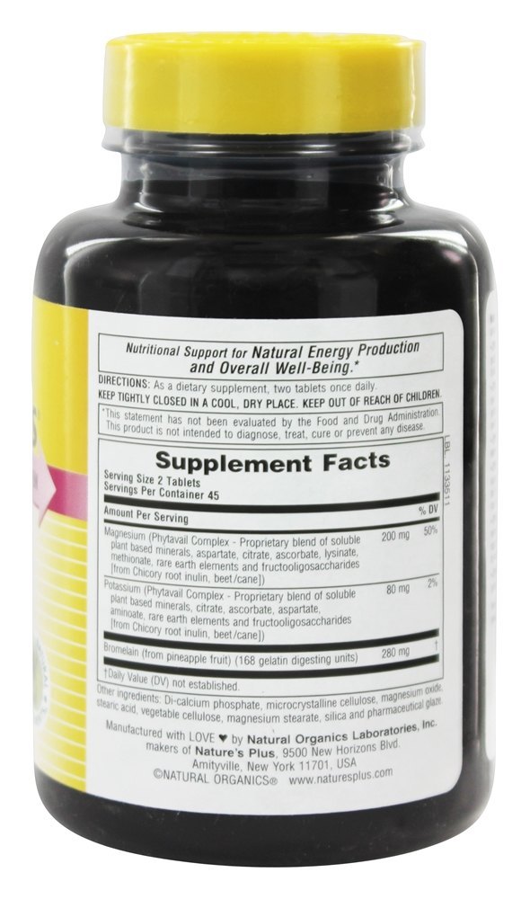 Dyno-Mins, Magnésio Potássio & Bromelaína - 90 Tablets Natures Plus - Imagem 2