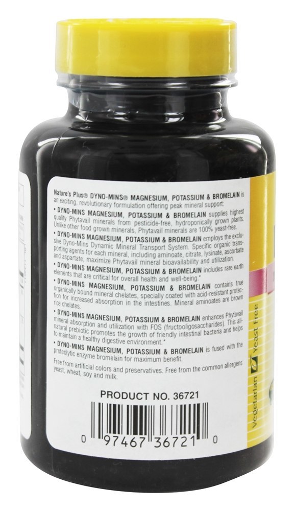 Dyno-Mins, Magnésio Potássio & Bromelaína - 90 Tablets Natures Plus - Imagem 3