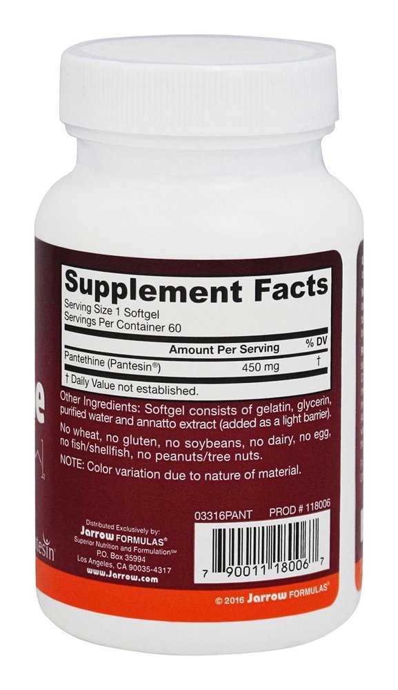 Pantethine 450 mg. - 60 Softgels Jarrow Formulas - Imagem 2