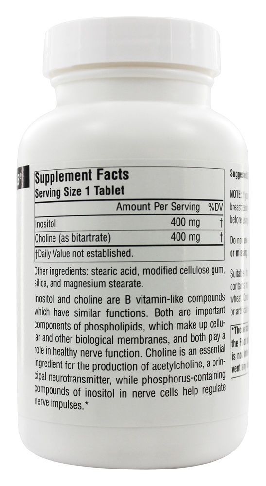 Inositol & Choline 800 mg. - 100 Tablets Source Naturals - Imagem 2