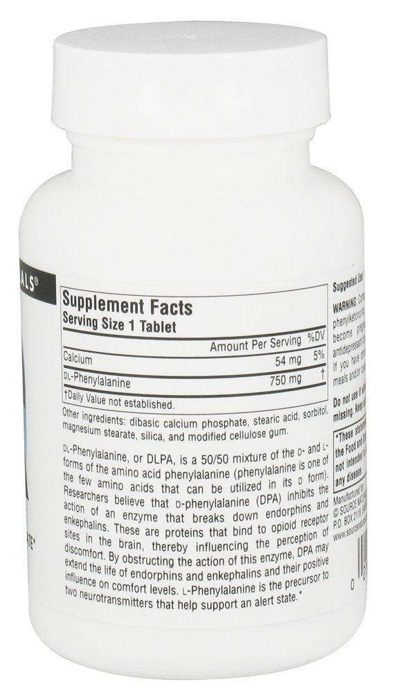 DLPA DL-Fenilalanina 750 mg. - 60 Tablets Source Naturals - Imagem 2