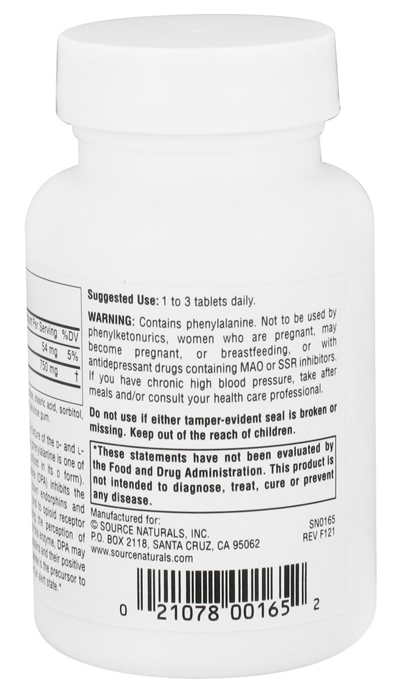 DLPA DL-Fenilalanina 750 mg. - 60 Tablets Source Naturals - Imagem 3