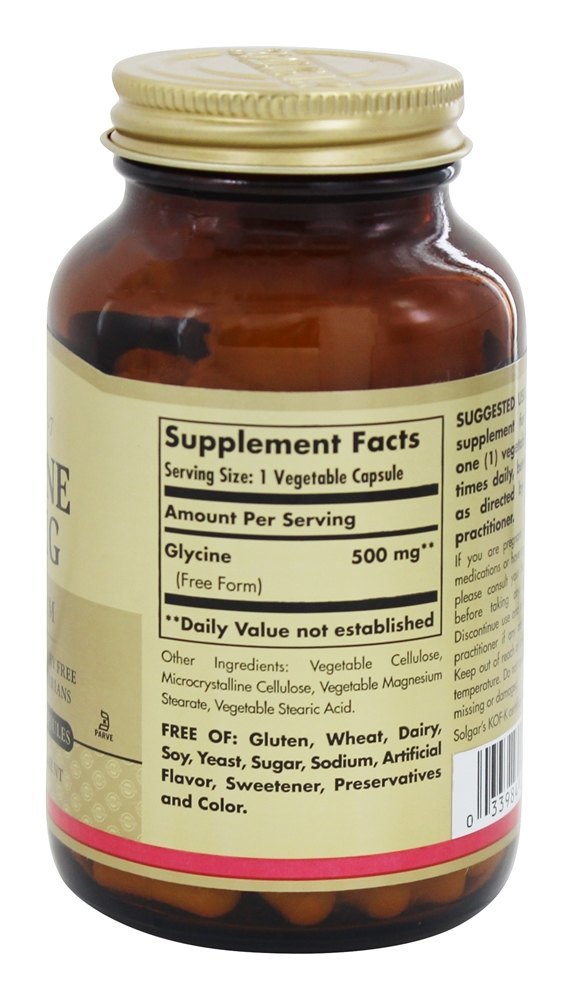 Forma Livre de Glicina 500 mg. - Cápsulas vegetarianas 100 Solgar - Imagem 2