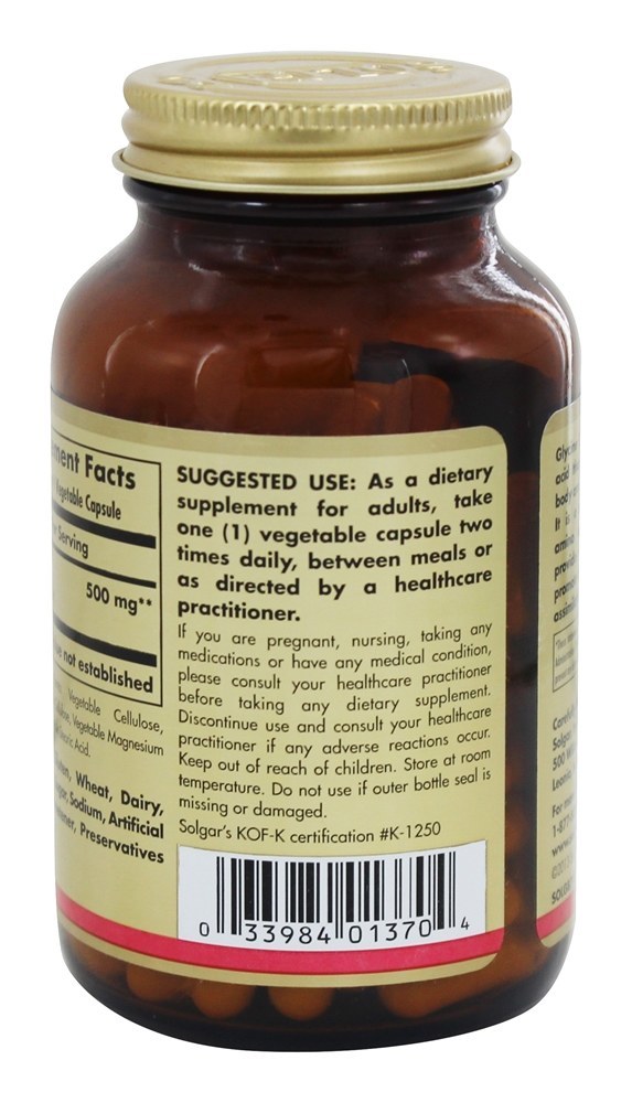 Forma Livre de Glicina 500 mg. - Cápsulas vegetarianas 100 Solgar - Imagem 3