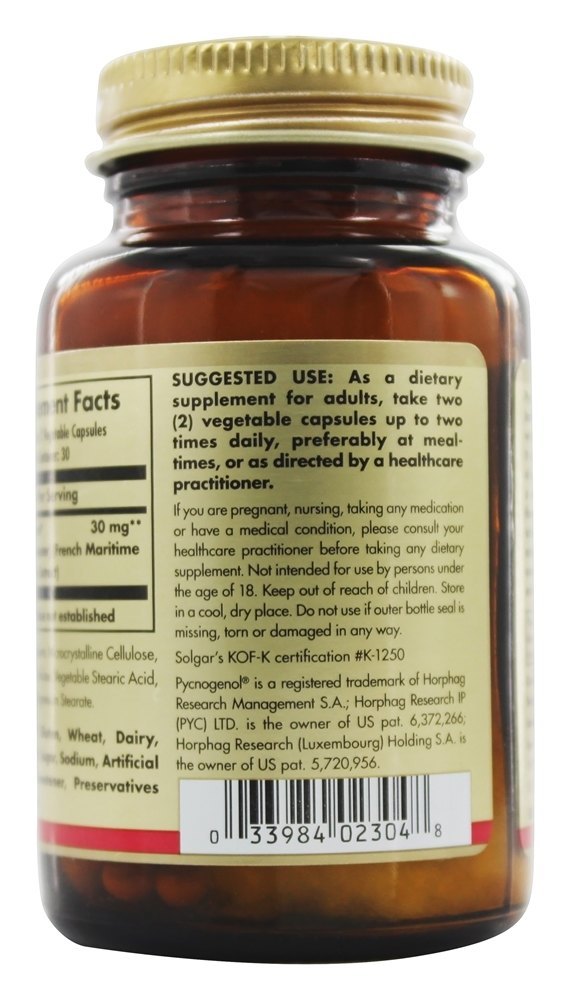 Pycnogenol 30 mg. - Cápsulas vegetarianas 60 Solgar - Imagem 3