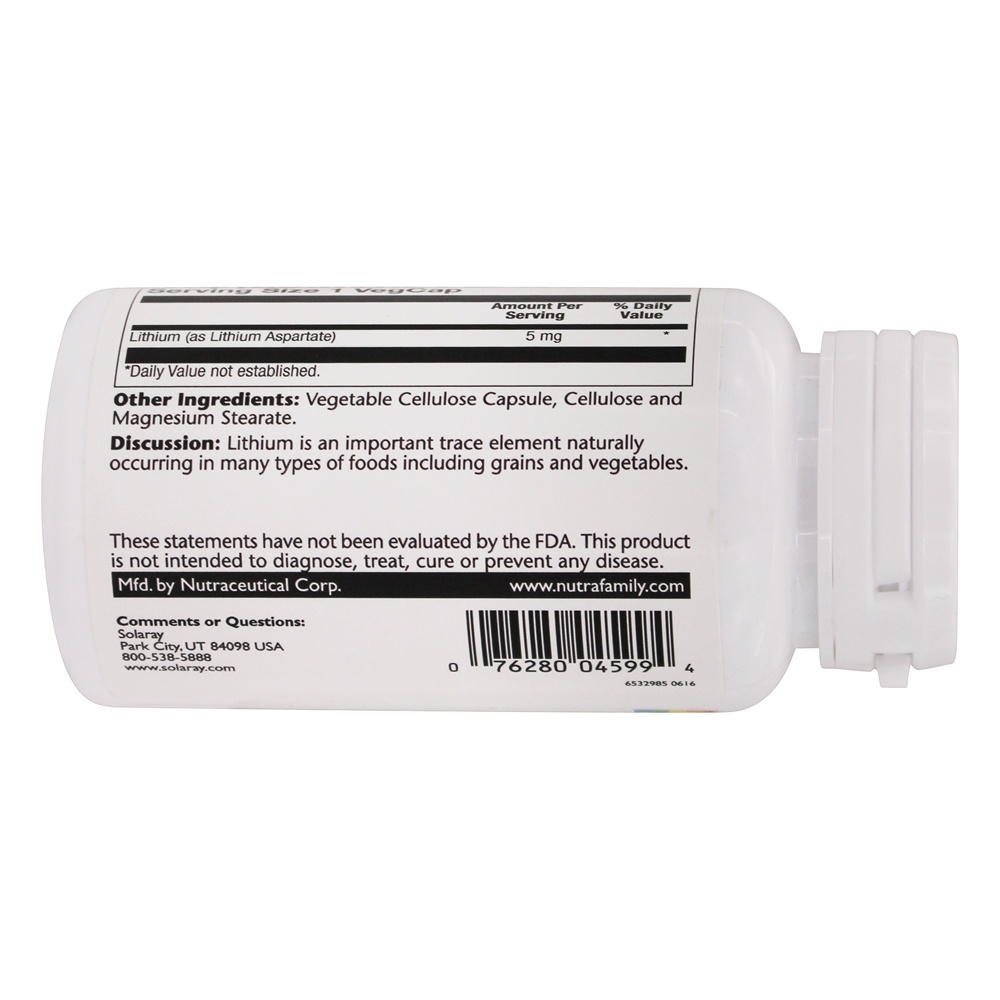 Aspartato de Lítio 5 mg. - Cápsulas 100 Solaray - Imagem 4