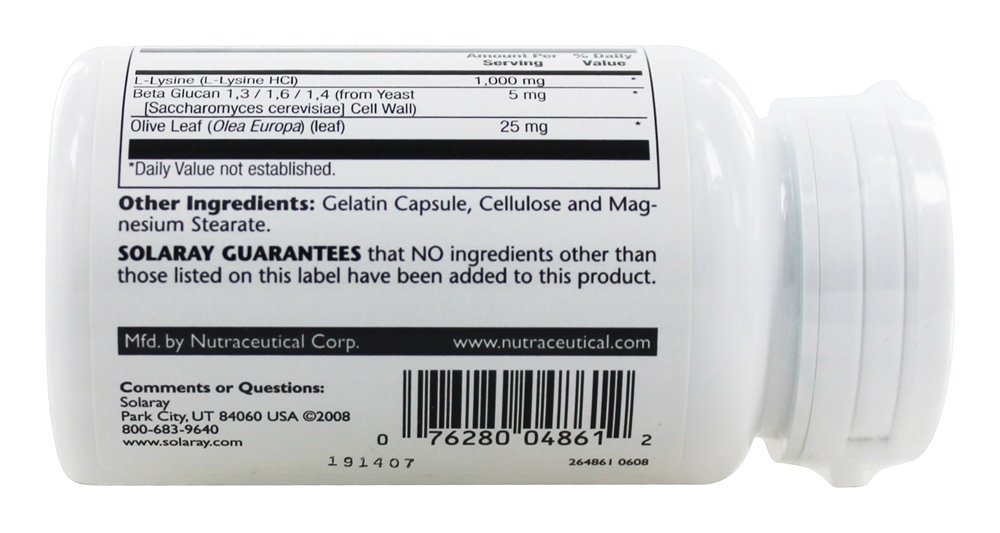 L-Lisina & Beta Glucano 1000 mg. - Cápsulas 60 Solaray - Imagem 2