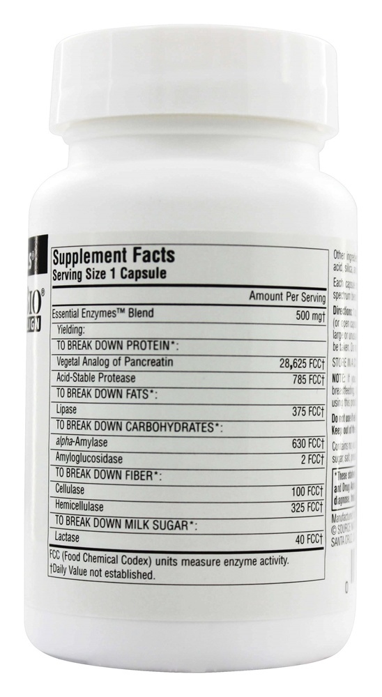 Daily Essential Enzymes Para Auxílio Digestivo 500 mg. - Cápsulas 60 Source Naturals - Imagem 2