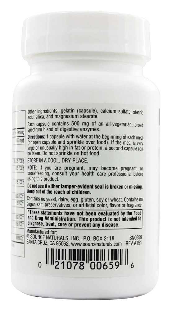 Daily Essential Enzymes Para Auxílio Digestivo 500 mg. - Cápsulas 60 Source Naturals - Imagem 3