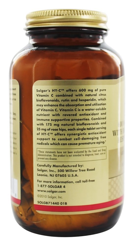 Hy-C (600 Mg Vitamina C Com 100 Mg Bioflavaoid) - 250 Tablets Solgar - Imagem 4