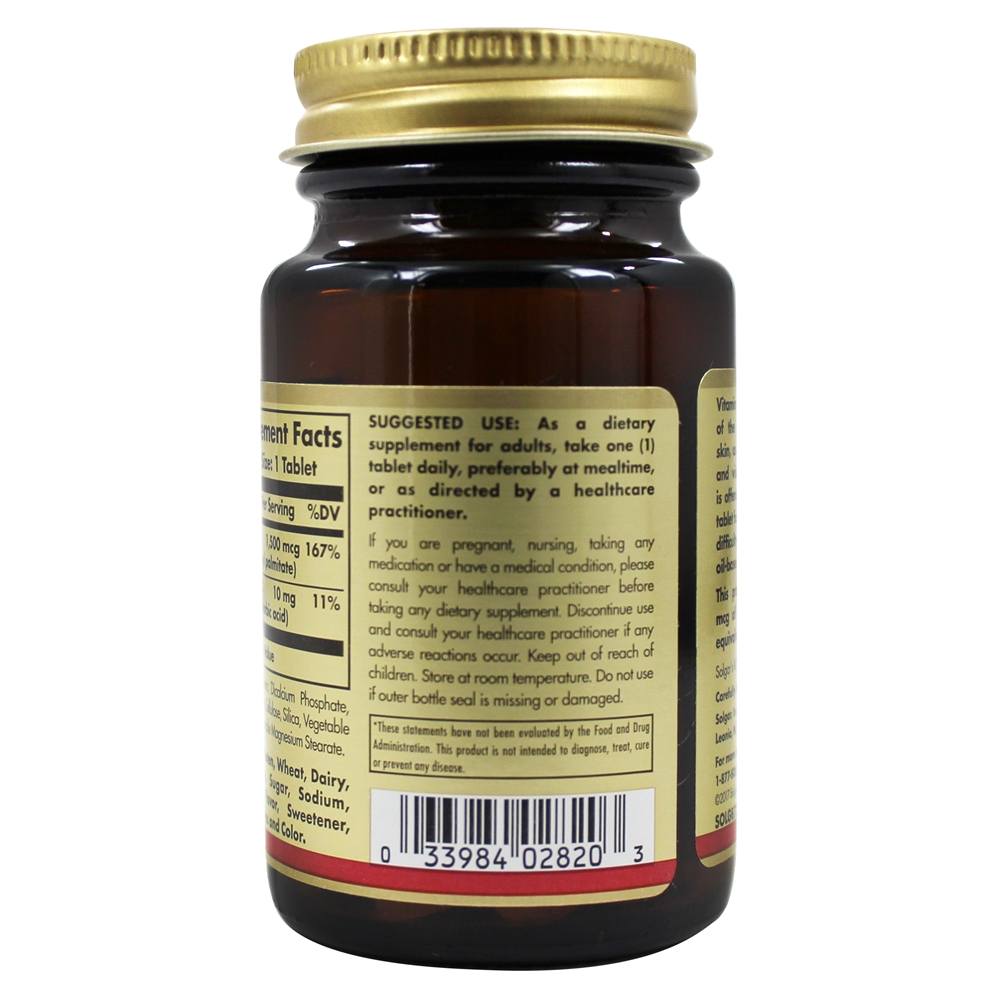 Vitamina A Seca 1500 UI - 100 Tablets Solgar - Imagem 3