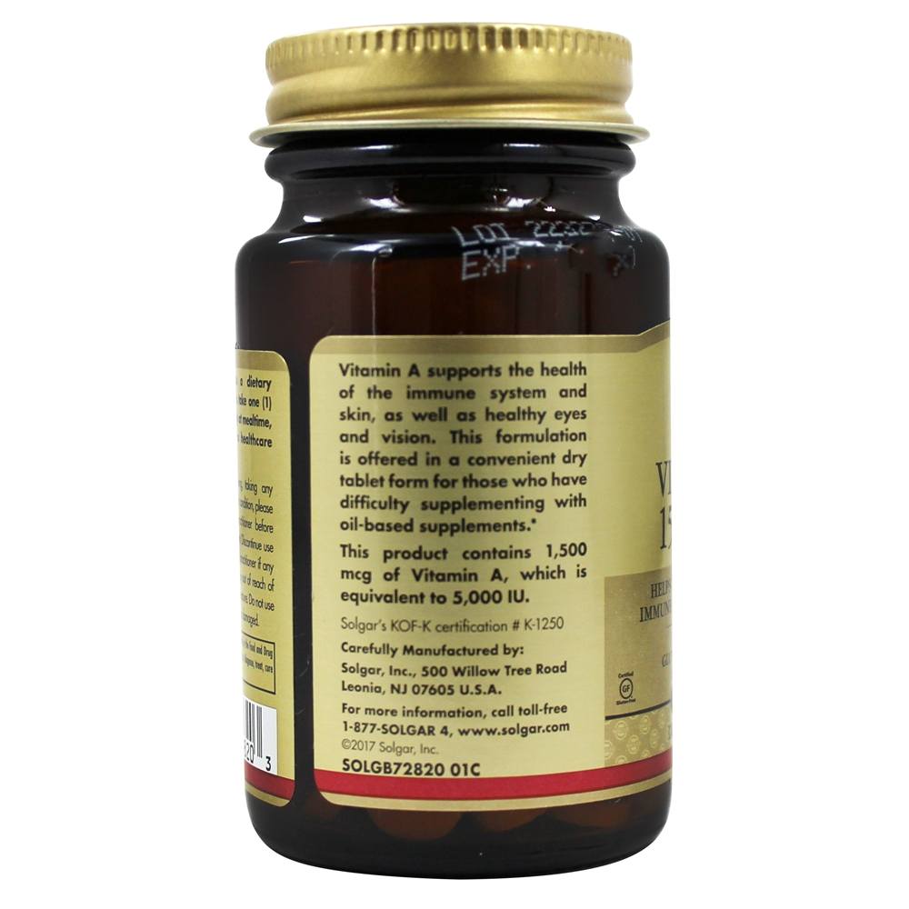 Vitamina A Seca 1500 UI - 100 Tablets Solgar - Imagem 4