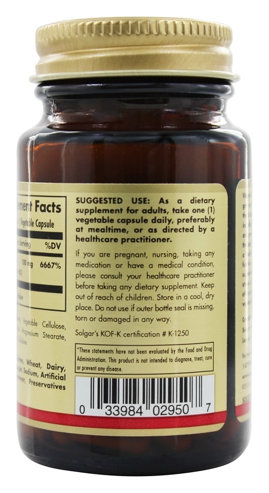 Vitamina B1 (tiamina) 100 mg. - Cápsulas vegetarianas 100 Solgar - Imagem 3