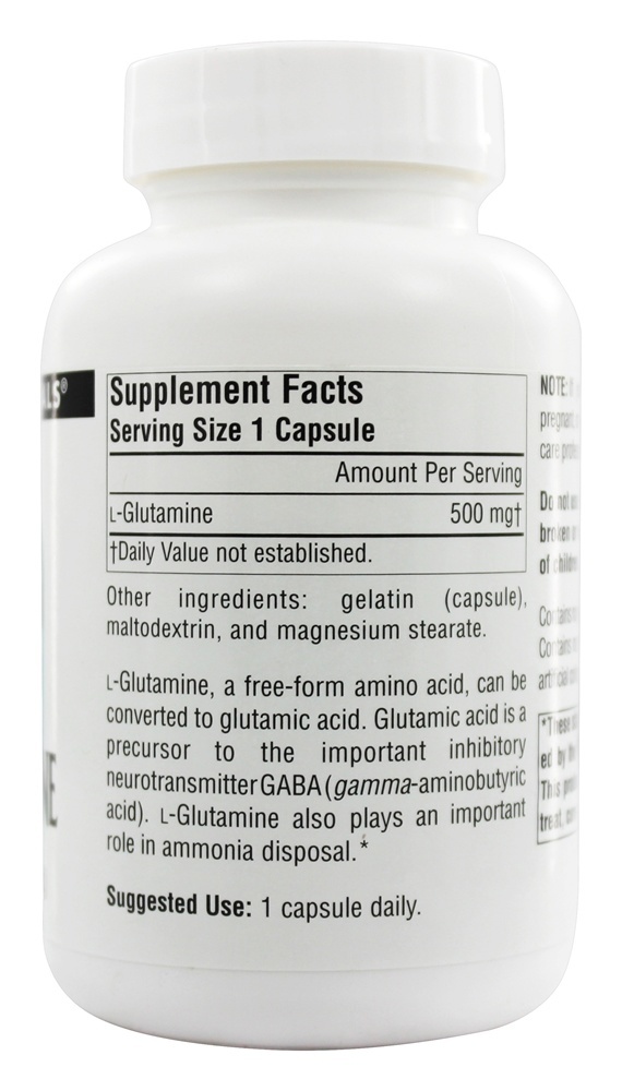 L-Glutamina Livre de Aminoácidos 500 mg. - Cápsulas 100 Source Naturals - Imagem 2
