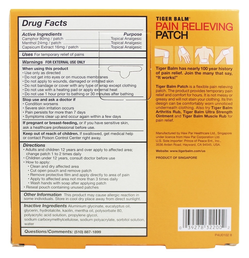 Remendo para aliviar a dor - 5 Patch (s) Tiger Balm - Imagem 2
